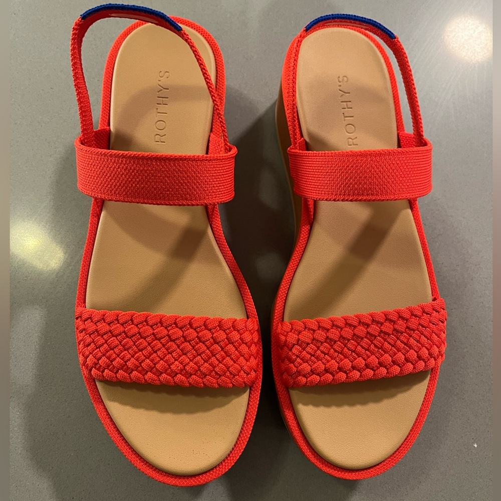 Rothy's The Lightweight Platform Wedge Sandals Red Hot Woven-Size 10-NWT - Picture 5 of 9